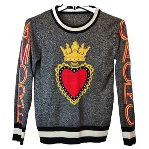 Jianshan Love Crown Sacred Heart Women`s M Knit Pullover Sweater Gray Wool Blend